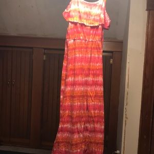 This is a orange and red Tie-dye dress